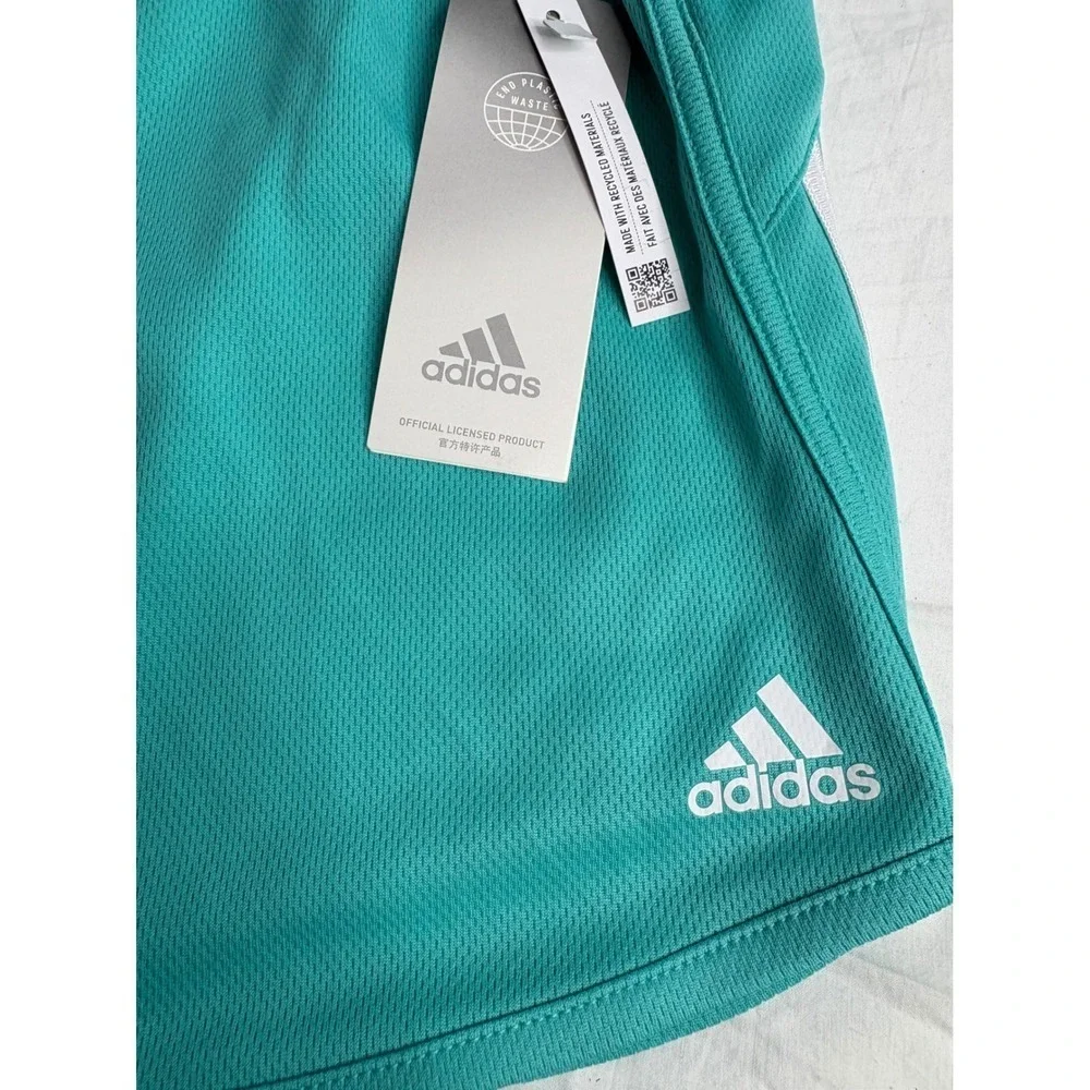 Adidas Kids Teal Athletic Shorts with Silver Stripes Size L 14 NWT